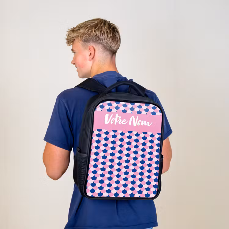 Sac à dos enfant avec votre nom - Noir - Écailles - Motif - Bleu - Rose — 5