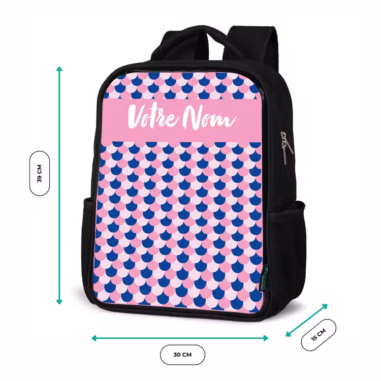 Sac à dos enfant avec votre nom - Noir - Écailles - Motif - Bleu - Rose — 8