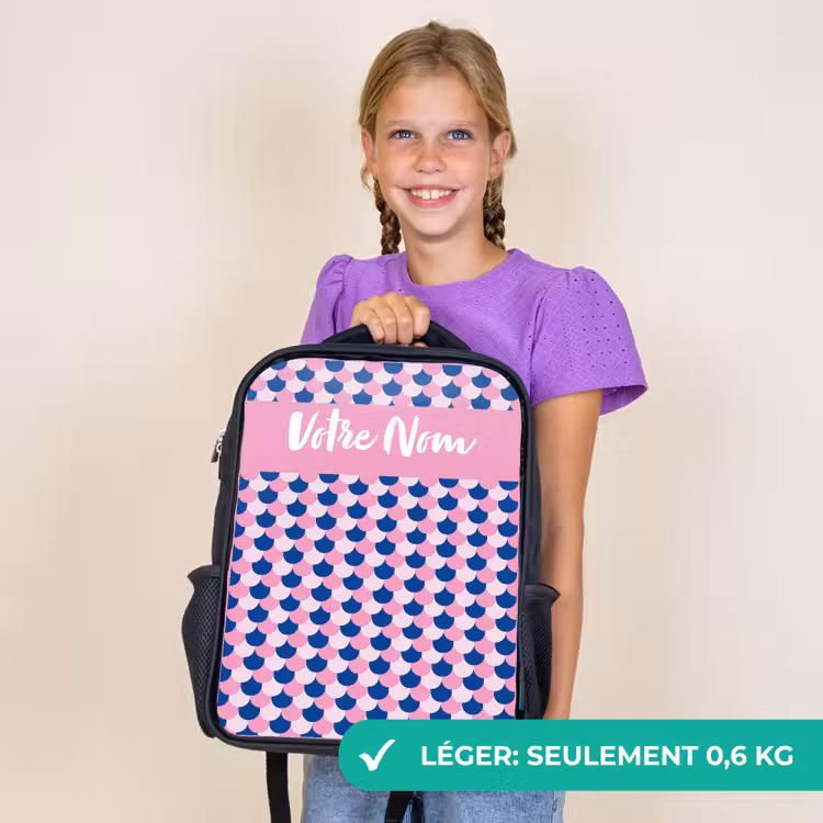 Sac à dos enfant avec votre nom - Noir - Écailles - Motif - Bleu - Rose — 9