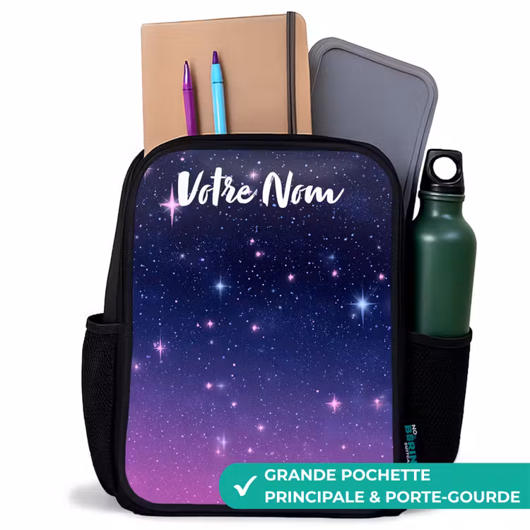 Sac à dos enfant avec votre nom - Noir - Étoiles - Galaxie - Bleu - Rose — 10