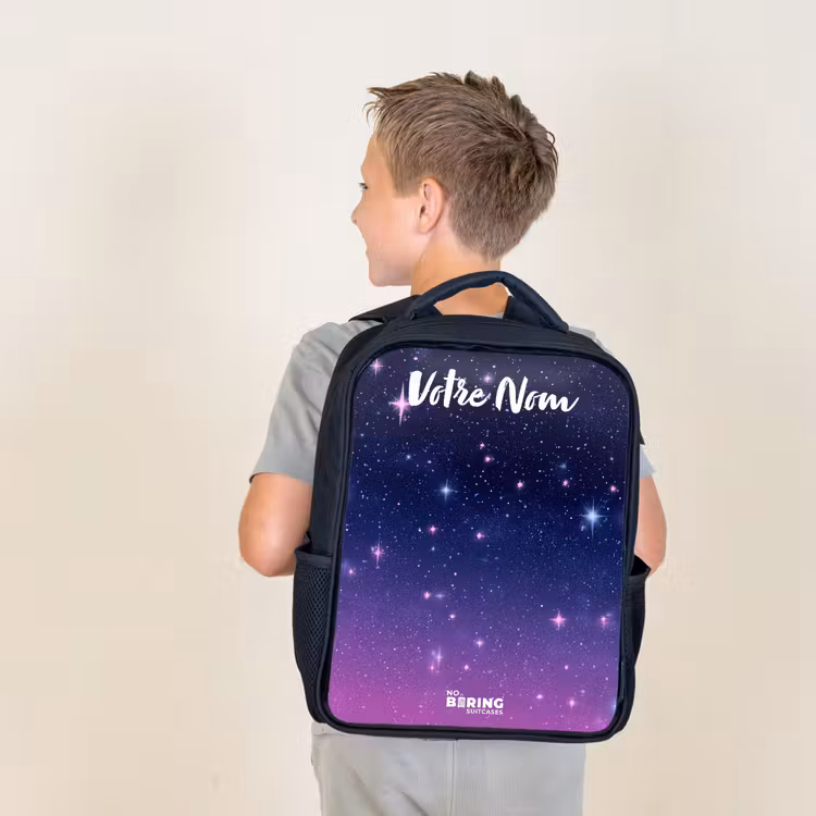 Sac à dos enfant avec votre nom - Noir - Étoiles - Galaxie - Bleu - Rose — 2