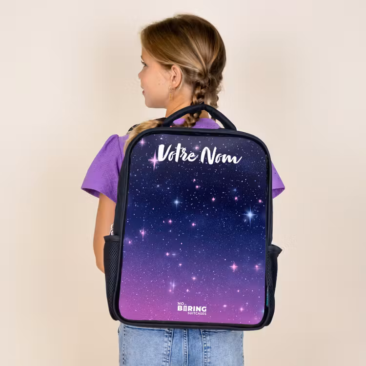 Sac à dos enfant avec votre nom - Noir - Étoiles - Galaxie - Bleu - Rose — 4