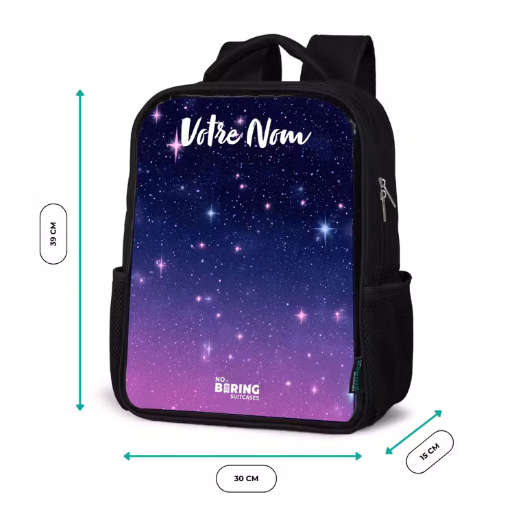 Sac à dos enfant avec votre nom - Noir - Étoiles - Galaxie - Bleu - Rose — 8