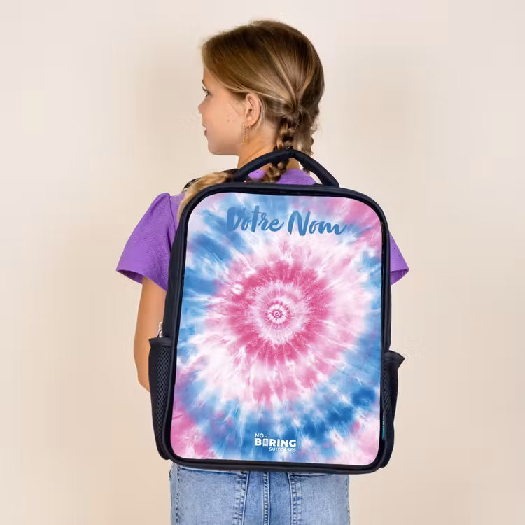 Sac à dos enfant avec votre nom - Noir - Tie dye - Abstrait - Bleu - Rose — 4
