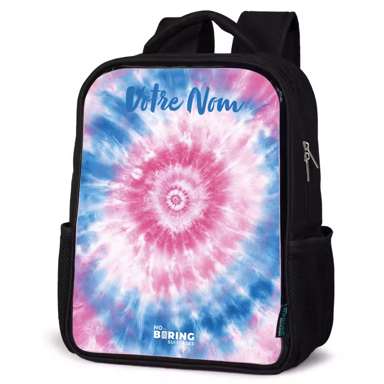 Sac à dos enfant avec votre nom - Noir - Tie dye - Abstrait - Bleu - Rose — 6