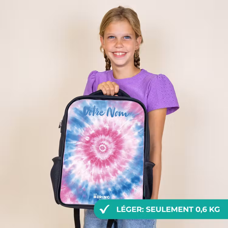 Sac à dos enfant avec votre nom - Noir - Tie dye - Abstrait - Bleu - Rose — 9