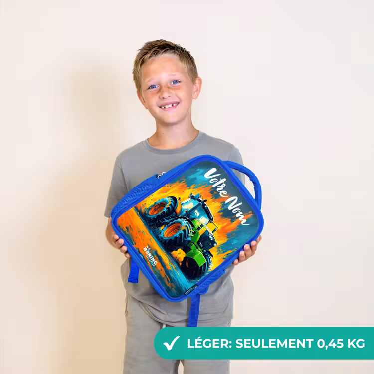 Sac à dos enfant avec votre nom - Bleu - Abstrait - Tracteur - Vert — 3