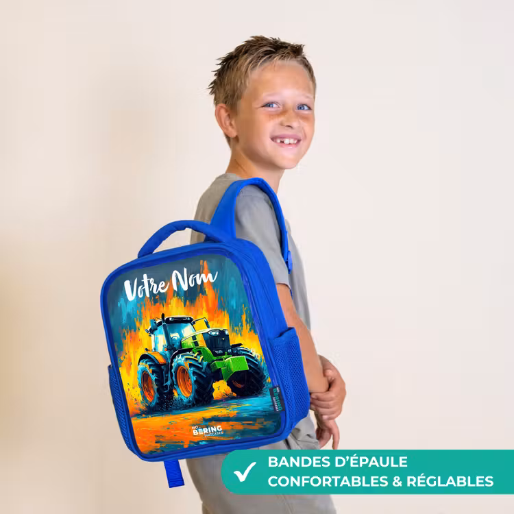 Sac à dos enfant avec votre nom - Bleu - Abstrait - Tracteur - Vert — 4