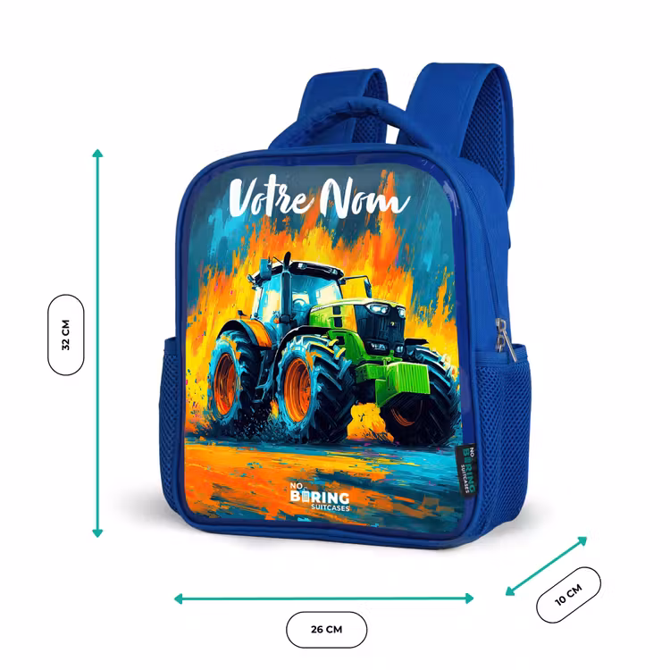 Sac à dos enfant avec votre nom - Bleu - Abstrait - Tracteur - Vert — 6