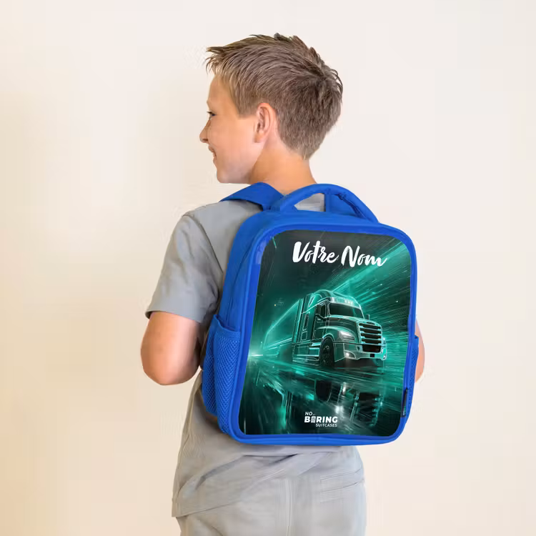 Sac à dos enfant avec votre nom - Bleu - Camion - Ville - Vert - Néon — 2