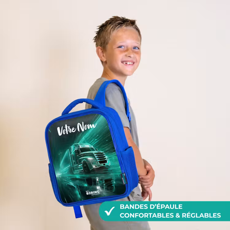Sac à dos enfant avec votre nom - Bleu - Camion - Ville - Vert - Néon — 4