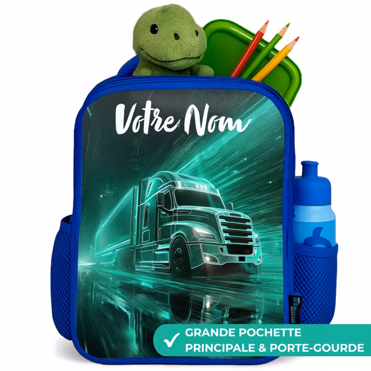 Sac à dos enfant avec votre nom - Bleu - Camion - Ville - Vert - Néon — 5