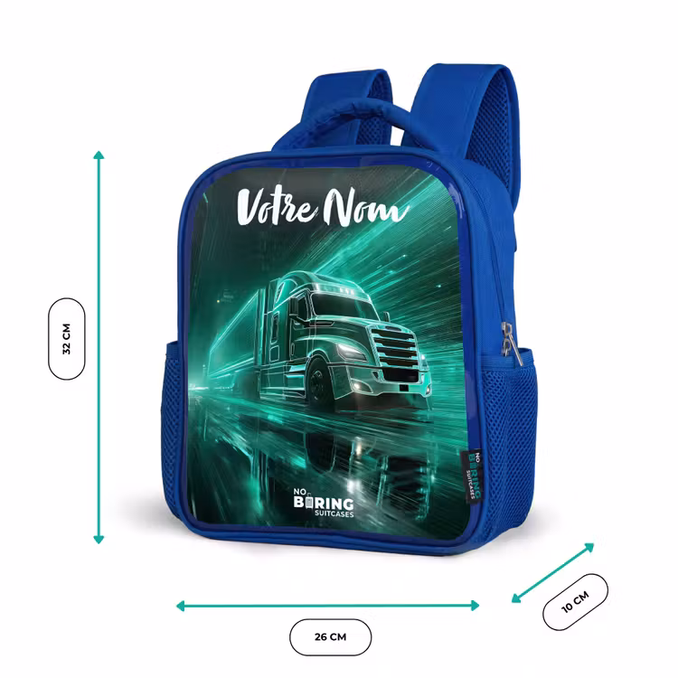Sac à dos enfant avec votre nom - Bleu - Camion - Ville - Vert - Néon — 6