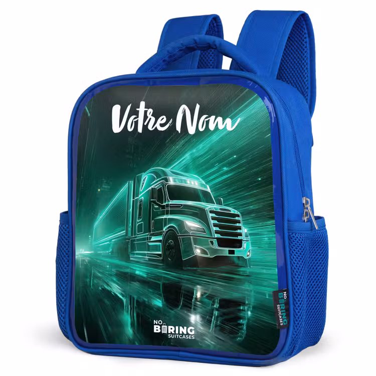 Sac à dos enfant avec votre nom - Bleu - Camion - Ville - Vert - Néon — 7