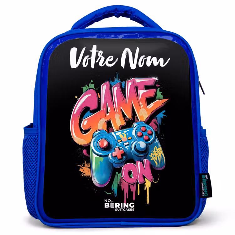 Sac à dos enfant avec votre nom - Bleu - Contrôleur - Jeu - Graffiti - Texte — 1