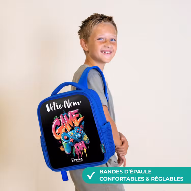 Sac à dos enfant avec votre nom - Bleu - Contrôleur - Jeu - Graffiti - Texte — 4