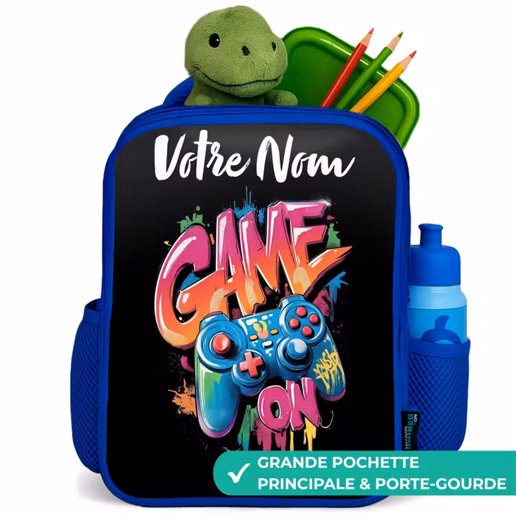 Sac à dos enfant avec votre nom - Bleu - Contrôleur - Jeu - Graffiti - Texte — 5