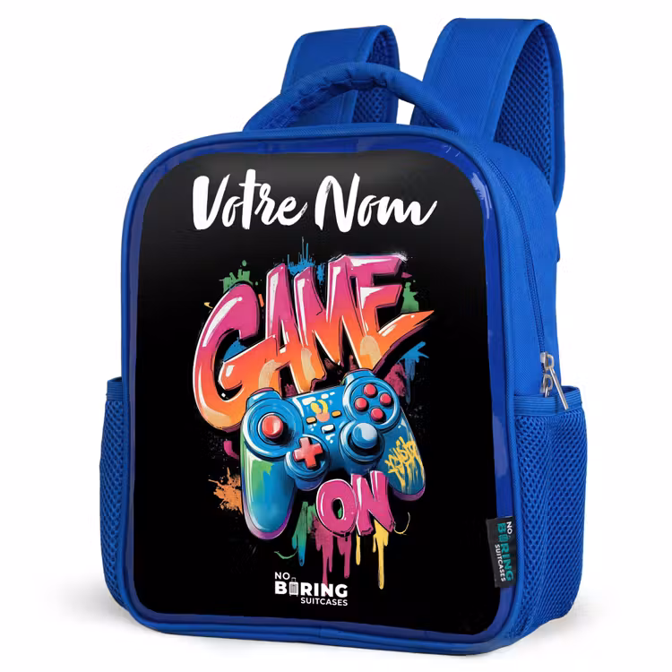 Sac à dos enfant avec votre nom - Bleu - Contrôleur - Jeu - Graffiti - Texte — 7