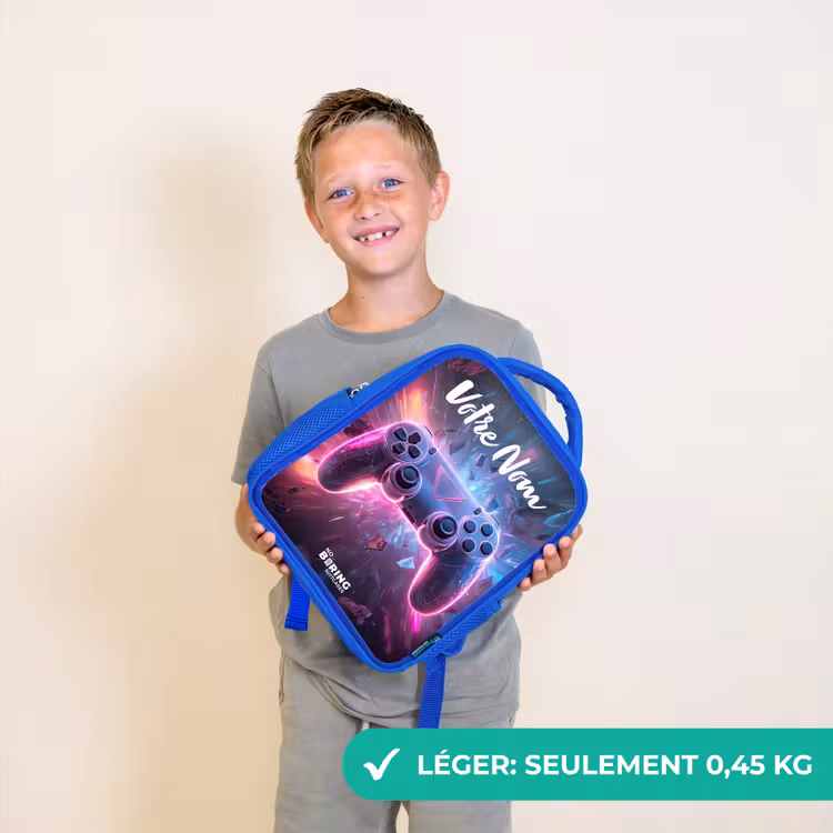 Sac à dos enfant avec votre nom - Bleu - Contrôleur - Neon - Jeu — 3