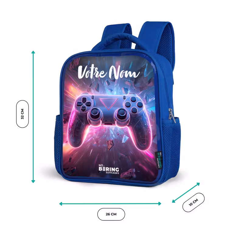 Sac à dos enfant avec votre nom - Bleu - Contrôleur - Neon - Jeu — 6