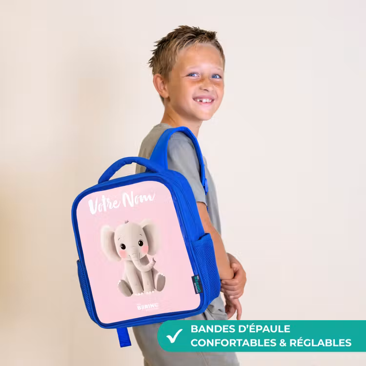Sac à dos enfant avec votre nom - Bleu - Eléphant - Gris - Bébé - Tronc — 4