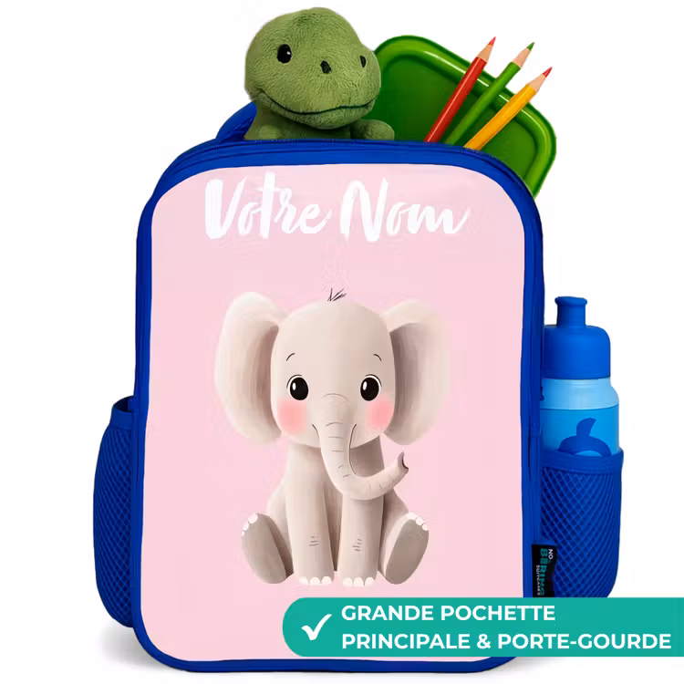 Sac à dos enfant avec votre nom - Bleu - Eléphant - Gris - Bébé - Tronc — 5