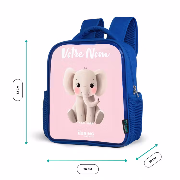 Sac à dos enfant avec votre nom - Bleu - Eléphant - Gris - Bébé - Tronc — 6