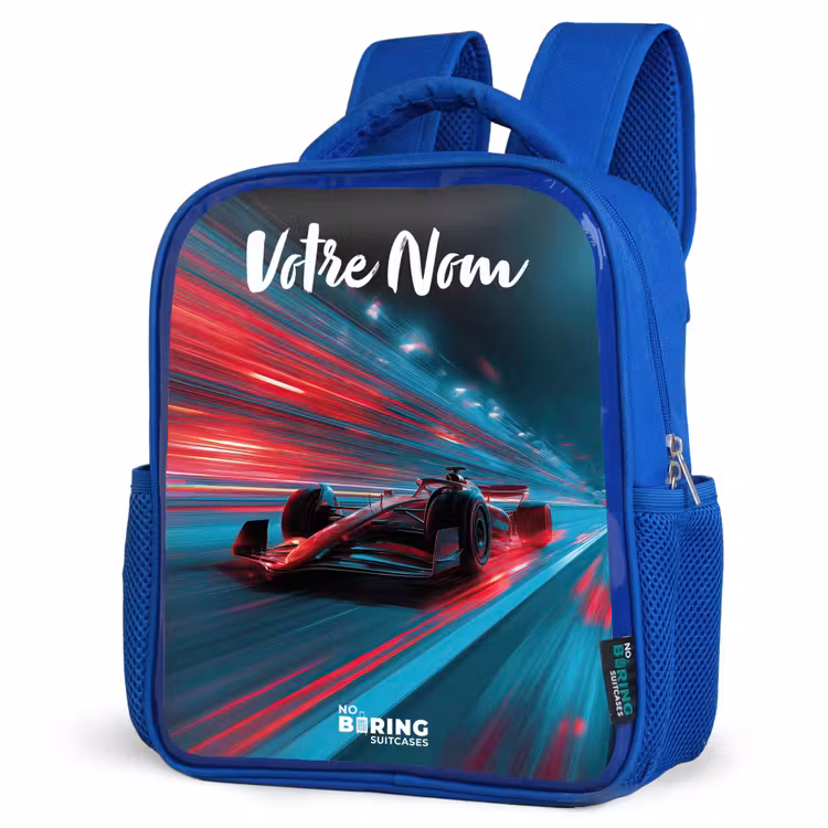 Sac à dos enfant avec votre nom - Bleu - Formule 1 - Voiture de course - Rouge - Néons — 7