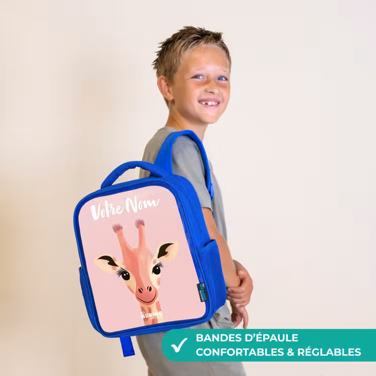 Sac à dos enfant avec votre nom - Bleu - Girafe - Cils - Minimaliste - Rose — 4