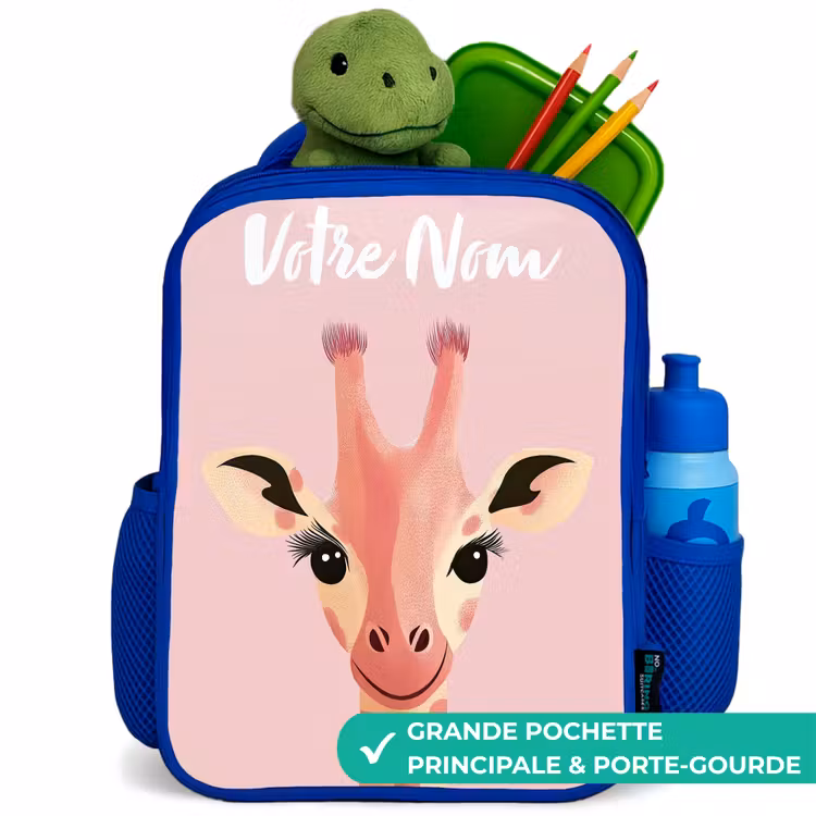 Sac à dos enfant avec votre nom - Bleu - Girafe - Cils - Minimaliste - Rose — 5