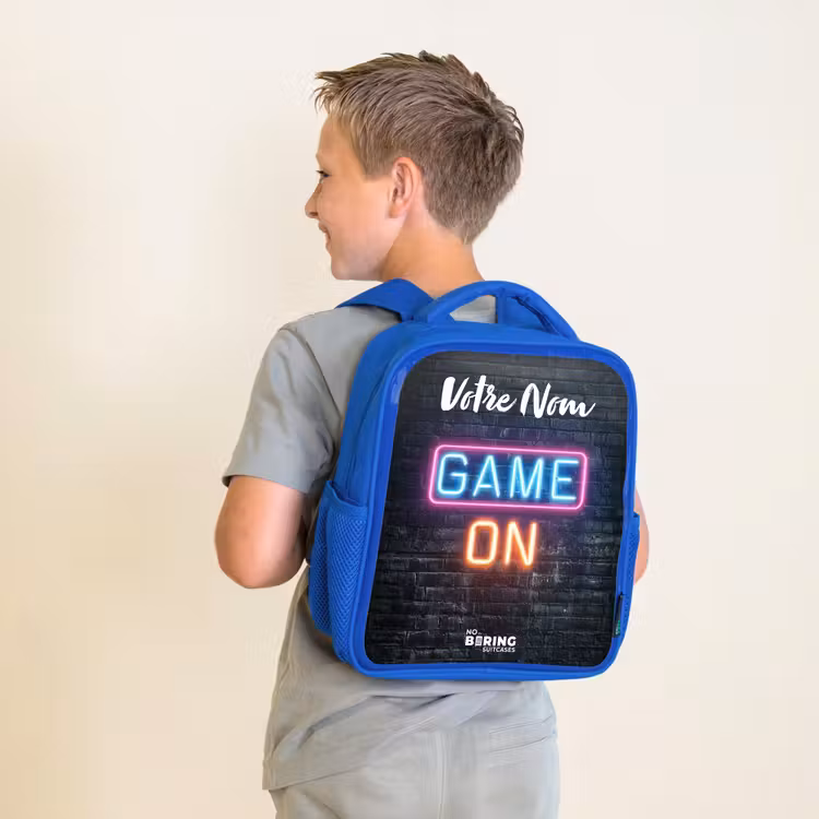 Sac à dos enfant avec votre nom - Bleu - Jeu - Néon - Mur — 2