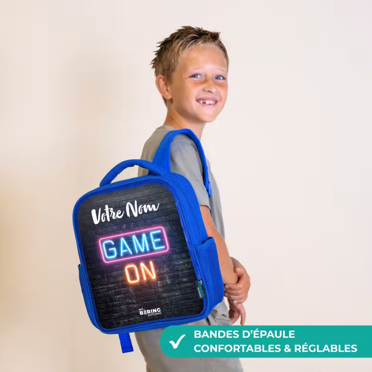 Sac à dos enfant avec votre nom - Bleu - Jeu - Néon - Mur — 4
