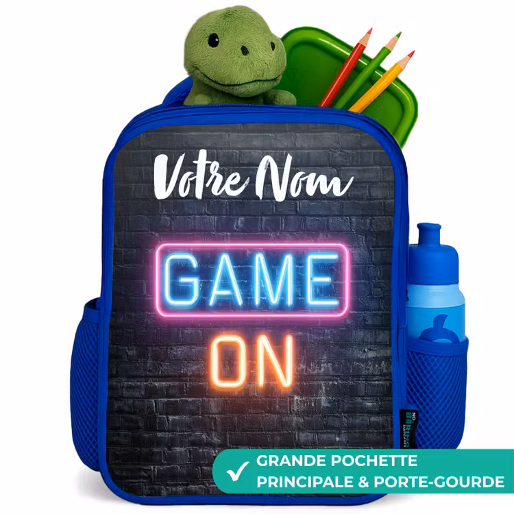 Sac à dos enfant avec votre nom - Bleu - Jeu - Néon - Mur — 5