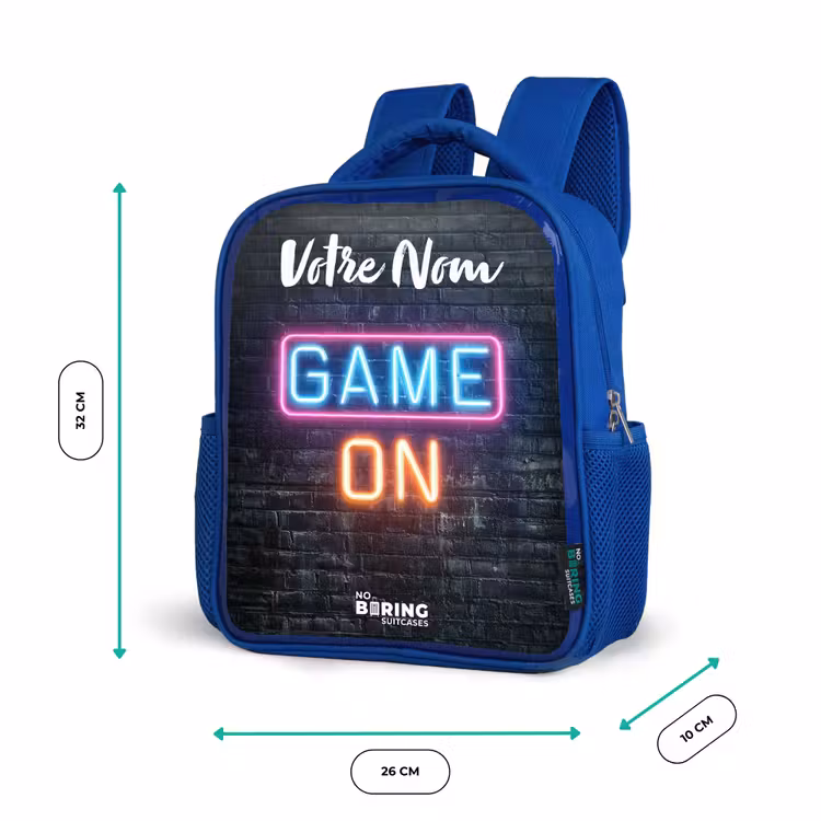 Sac à dos enfant avec votre nom - Bleu - Jeu - Néon - Mur — 6
