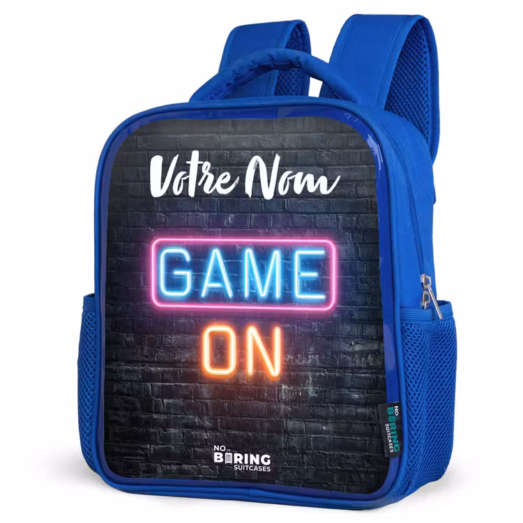Sac à dos enfant avec votre nom - Bleu - Jeu - Néon - Mur — 7