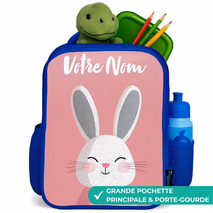 Sac à dos enfant avec votre nom - Bleu - Lapin - Blush - Pois - Rose — 5