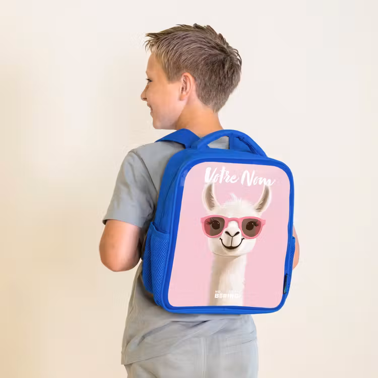 Sac à dos enfant avec votre nom - Bleu - Llama - Blanc - Lunettes de soleil - Cils — 2