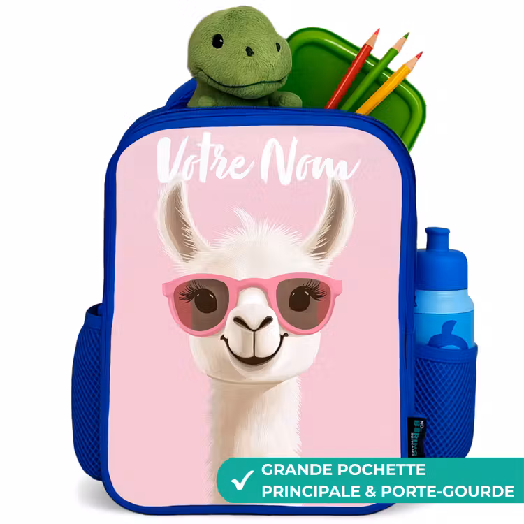 Sac à dos enfant avec votre nom - Bleu - Llama - Blanc - Lunettes de soleil - Cils — 5