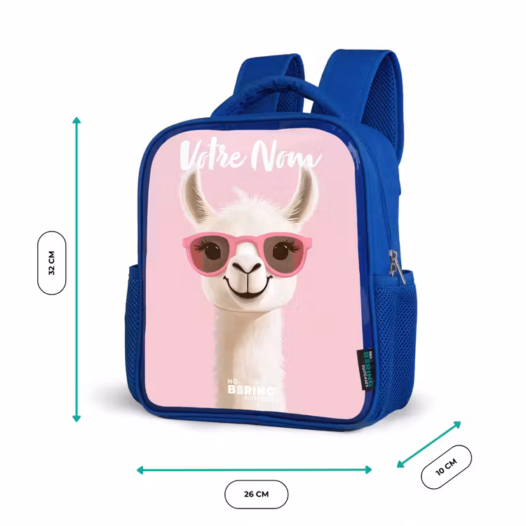 Sac à dos enfant avec votre nom - Bleu - Llama - Blanc - Lunettes de soleil - Cils — 6