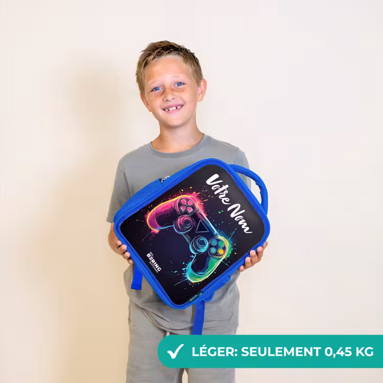 Sac à dos enfant avec votre nom - Bleu - Néon - Contrôleur - Éclaboussures de peinture - Jeu — 3