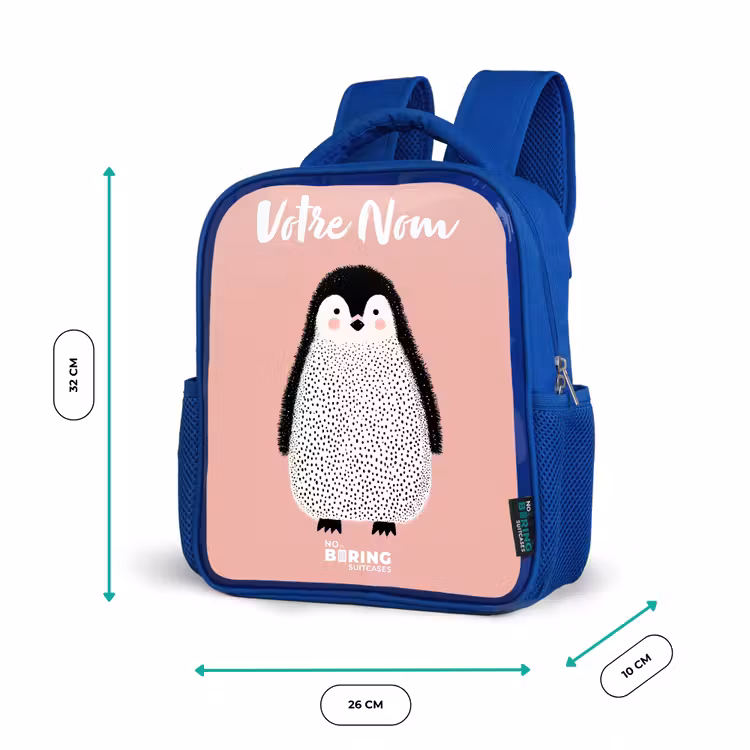 Sac à dos enfant avec votre nom - Bleu - Pingouin - Points - Rose - Minimaliste — 6