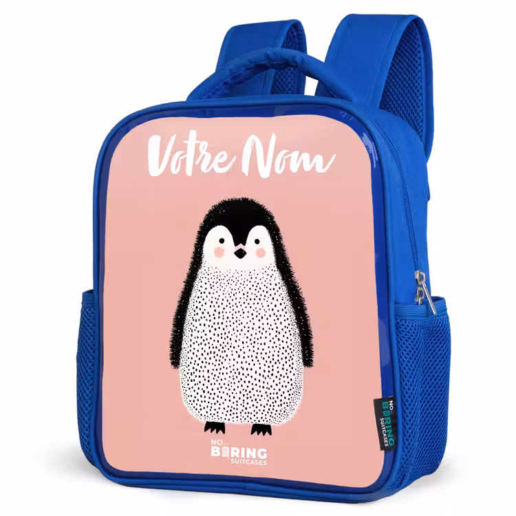 Sac à dos enfant avec votre nom - Bleu - Pingouin - Points - Rose - Minimaliste — 7