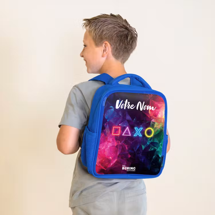 Sac à dos enfant avec votre nom - Bleu - Symboles - Jeu - Coloré — 2