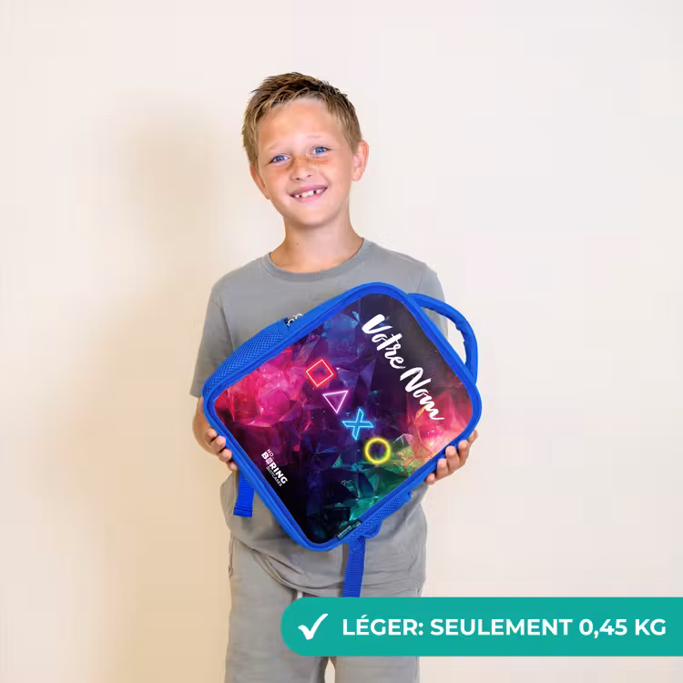 Sac à dos enfant avec votre nom - Bleu - Symboles - Jeu - Coloré — 3