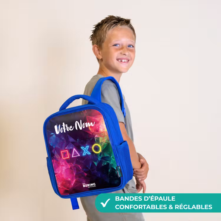 Sac à dos enfant avec votre nom - Bleu - Symboles - Jeu - Coloré — 4