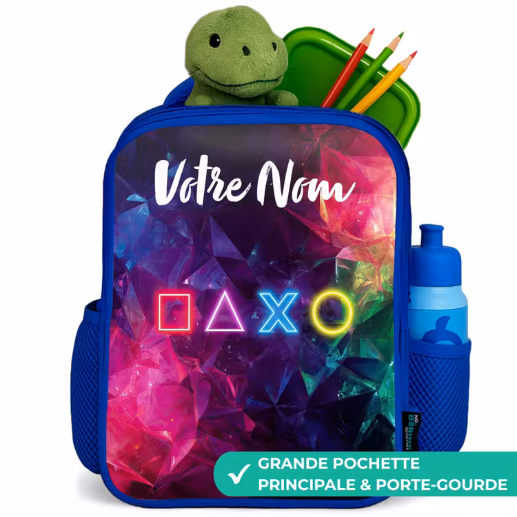 Sac à dos enfant avec votre nom - Bleu - Symboles - Jeu - Coloré — 5