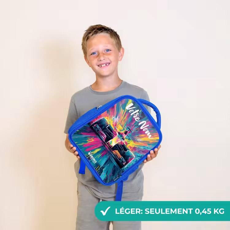 Sac à dos enfant avec votre nom - Bleu - Voiture de course - Abstrait - Rayures - Bleu — 3