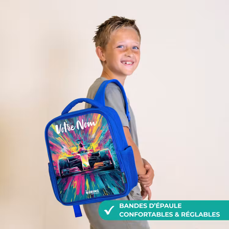 Sac à dos enfant avec votre nom - Bleu - Voiture de course - Abstrait - Rayures - Bleu — 4