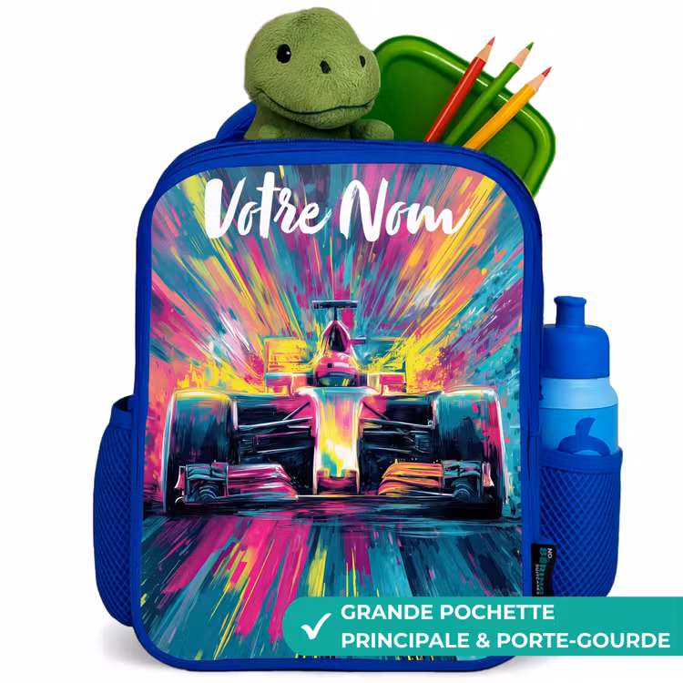 Sac à dos enfant avec votre nom - Bleu - Voiture de course - Abstrait - Rayures - Bleu — 5