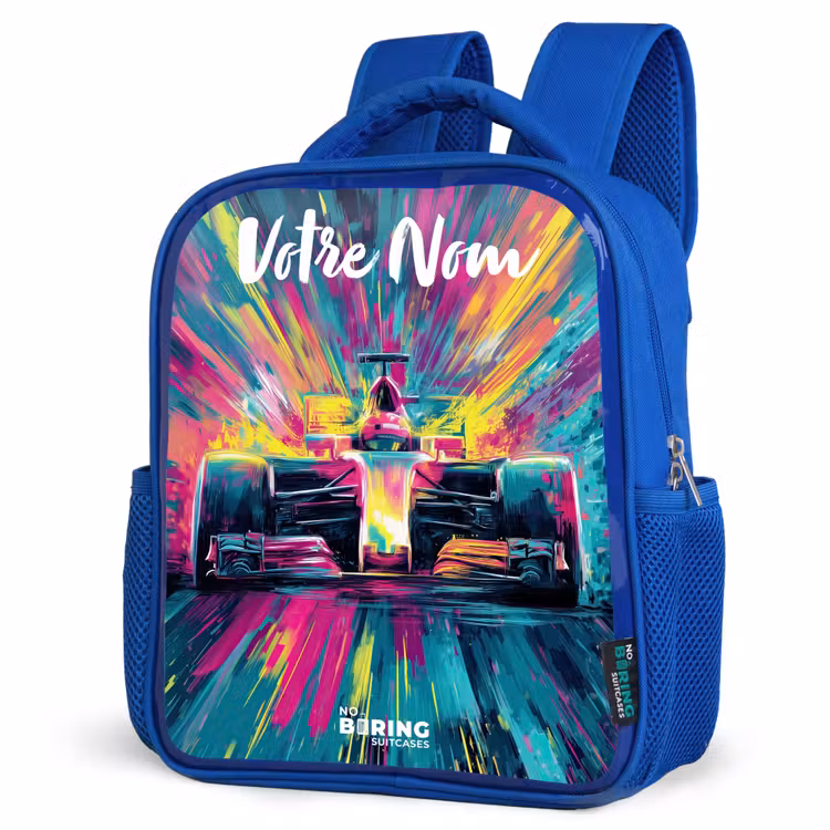 Sac à dos enfant avec votre nom - Bleu - Voiture de course - Abstrait - Rayures - Bleu — 7